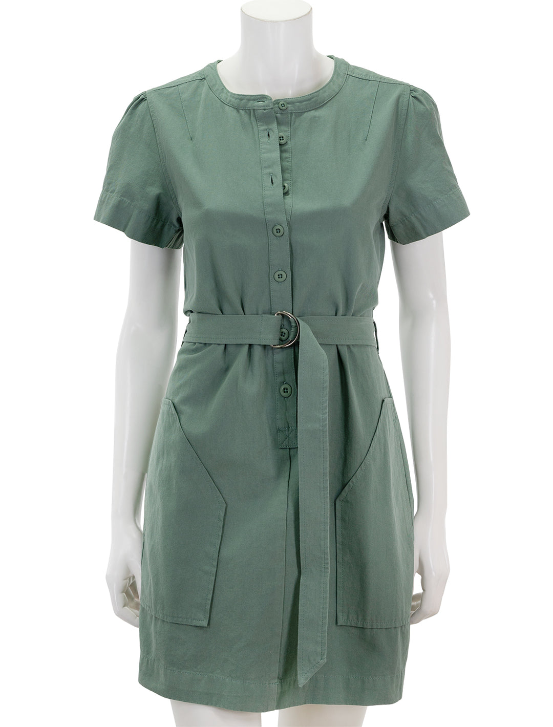 Front view of Lilla P.'s half-placket canvas dress in seagrass.