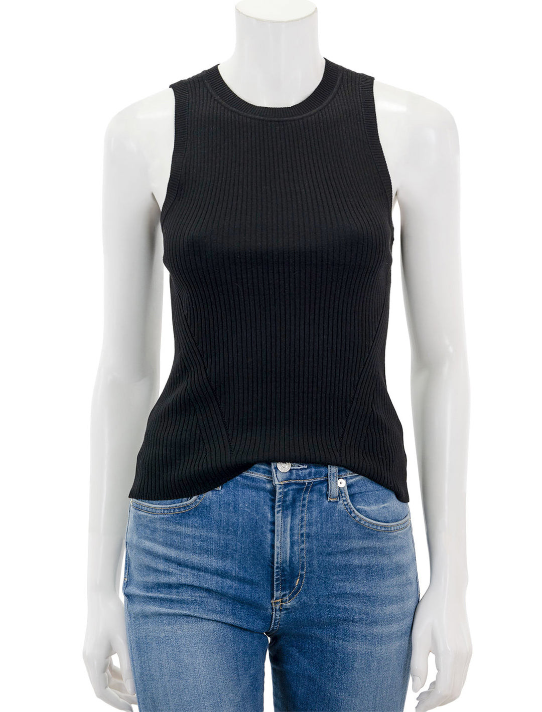 Front view of Lilla P.'s perfect rib tank sweater in black.