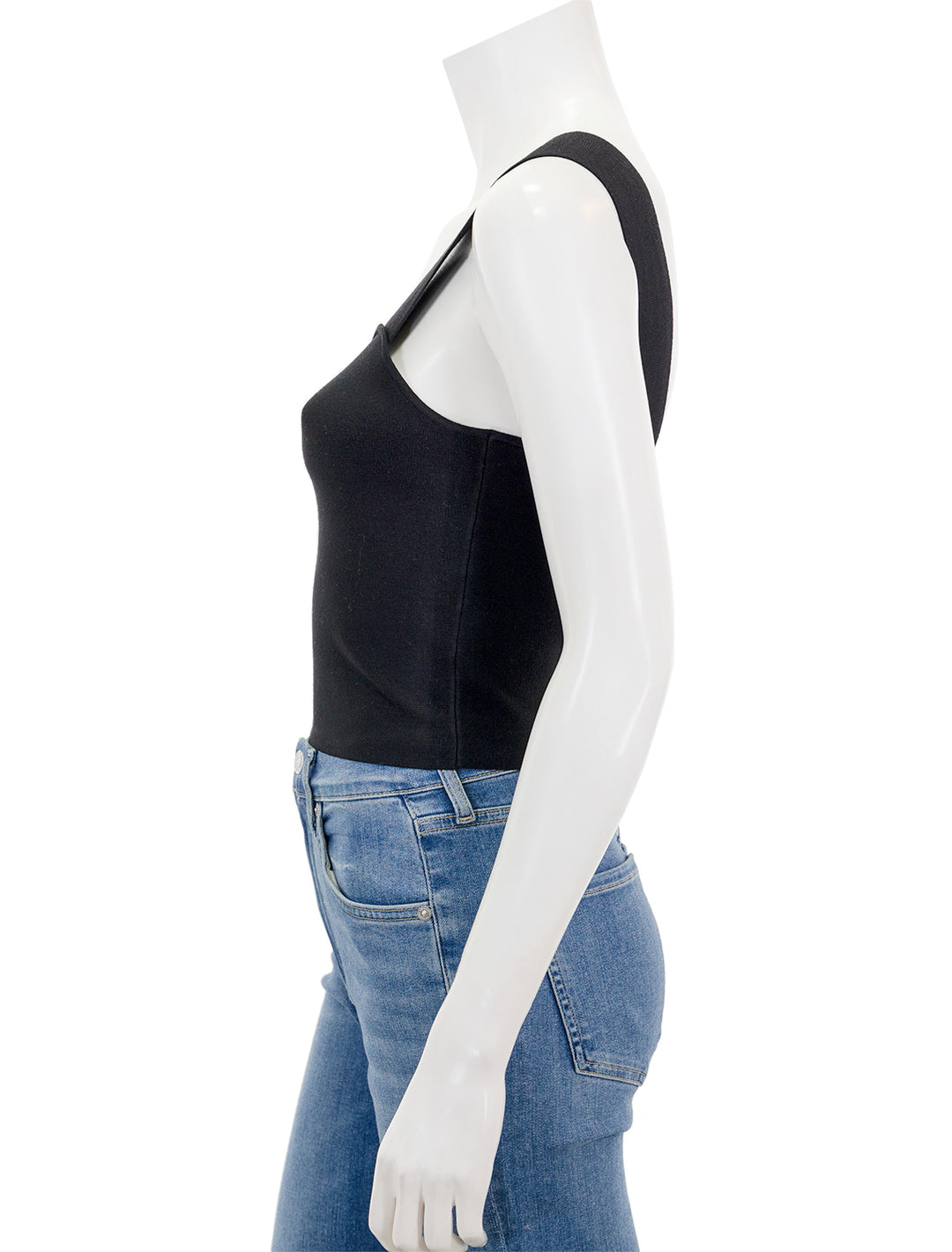Side view of Lilla P.'s cropped tank in black.