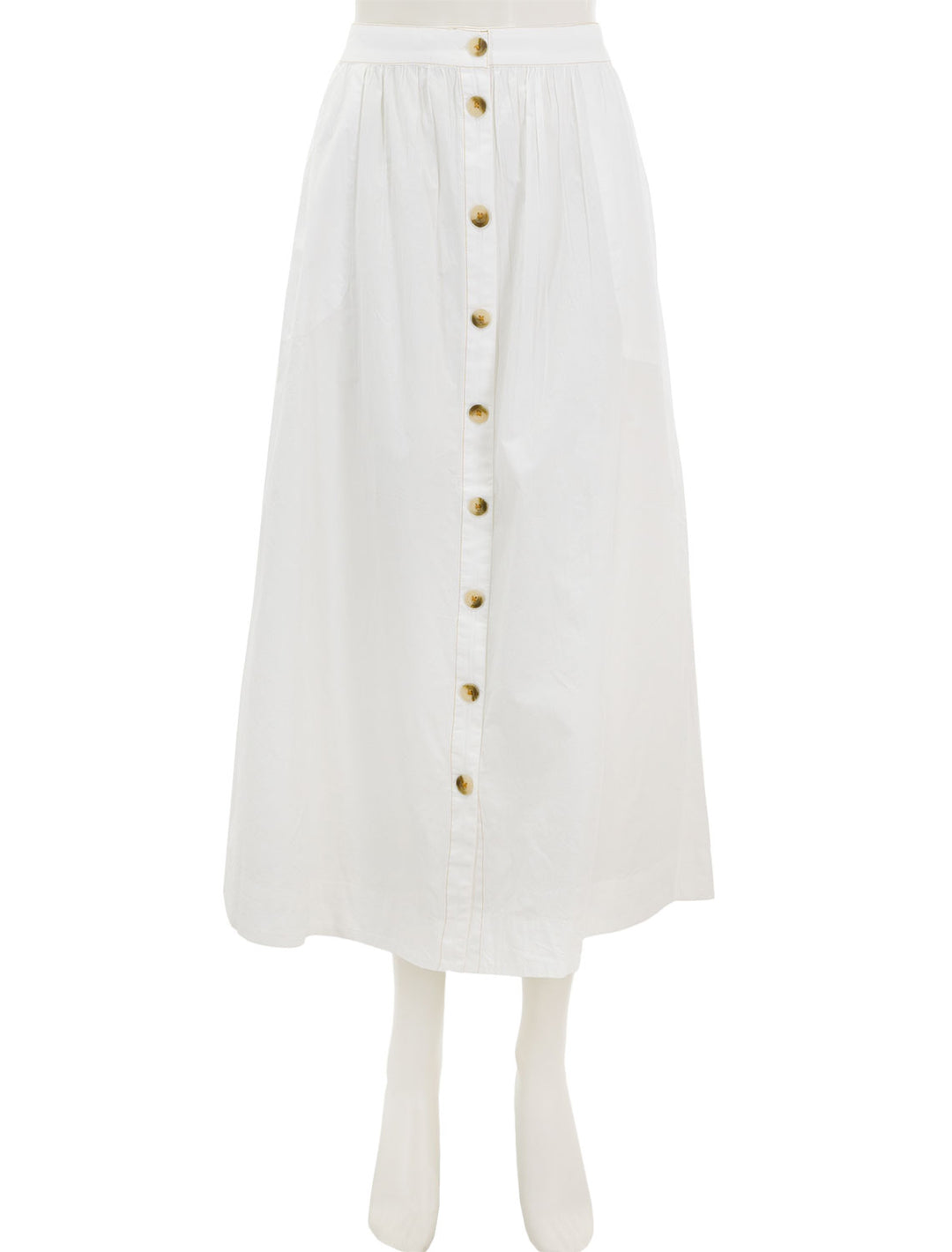 Front view of Lilla P.'s button front long skirt in white.