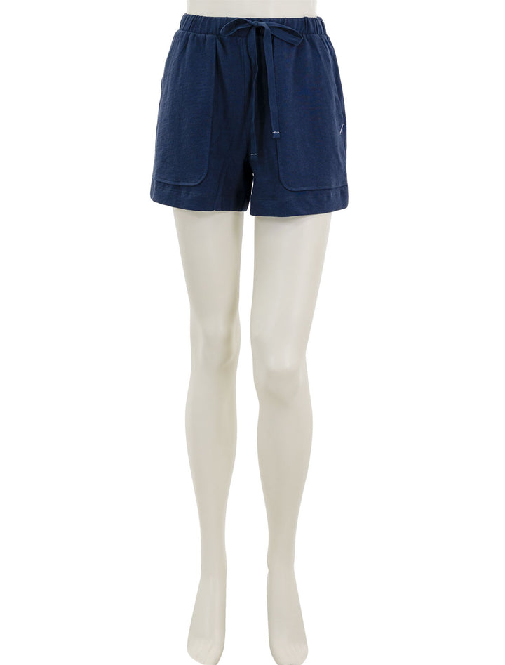 Front view of Lilla P.'s elastic waist drawstring shorts in navy.