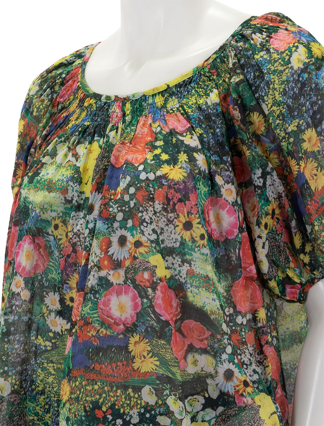 Close-up view of MOTHER's the garden party peasant top in pretty as a picture.