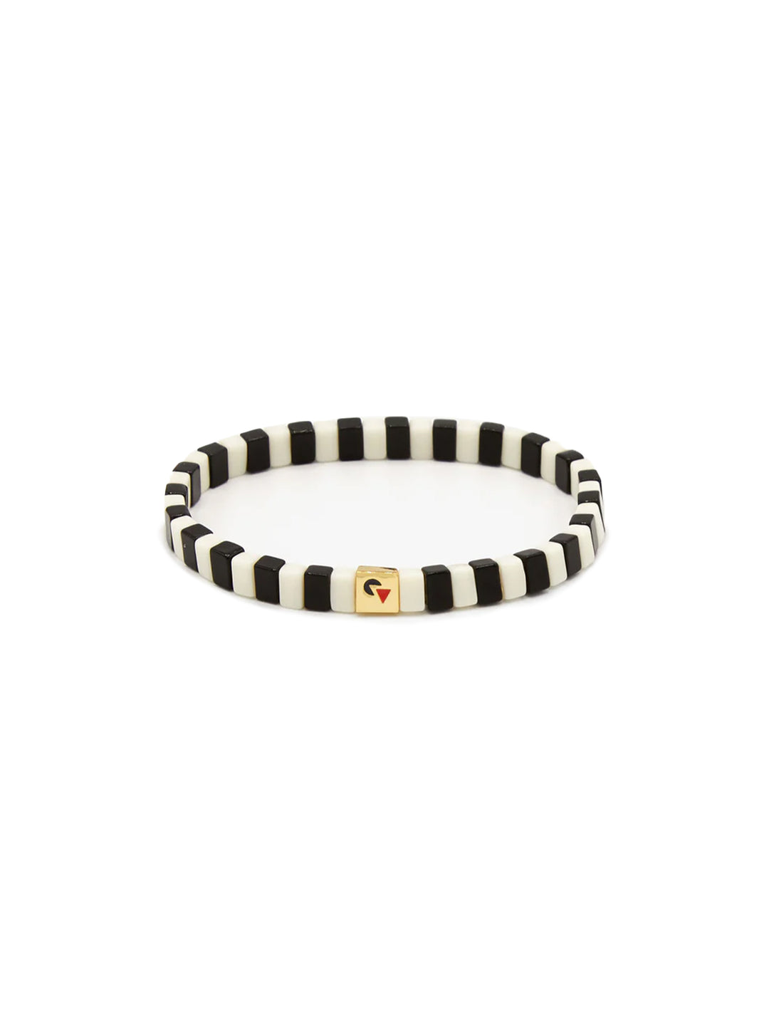 Front view of Clare V.'s black and cream stretch bracelet.