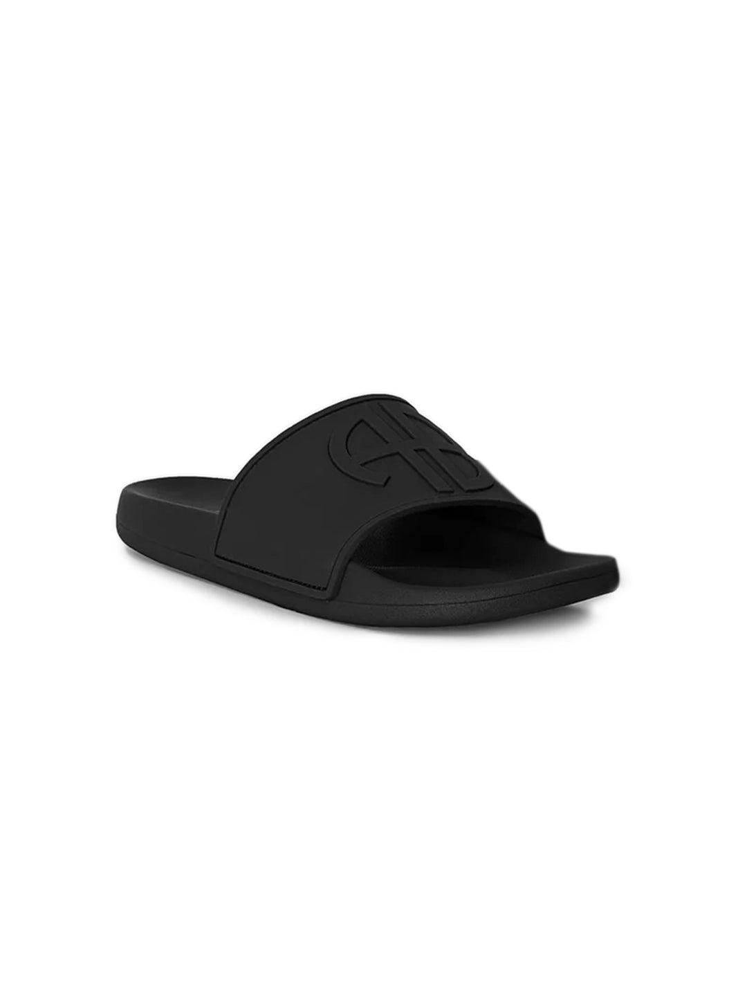Front angle view of Anine Bing's isla slides in black.