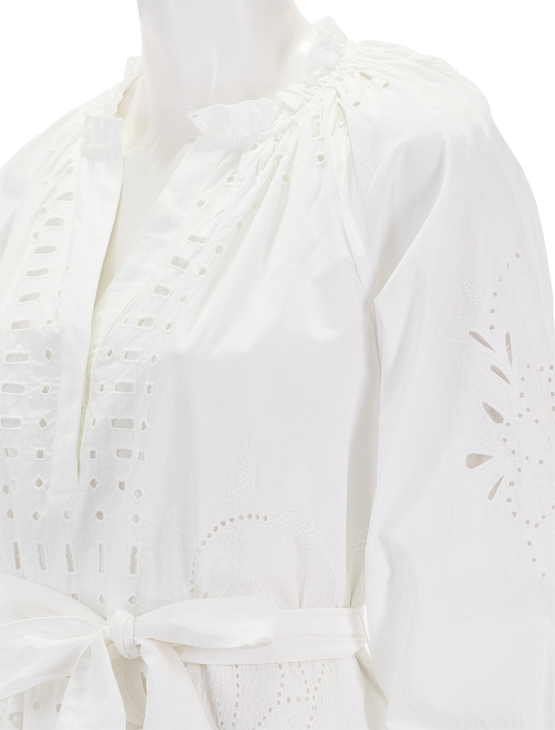 Close-up view of Rails' saylor dress in white eyelet.