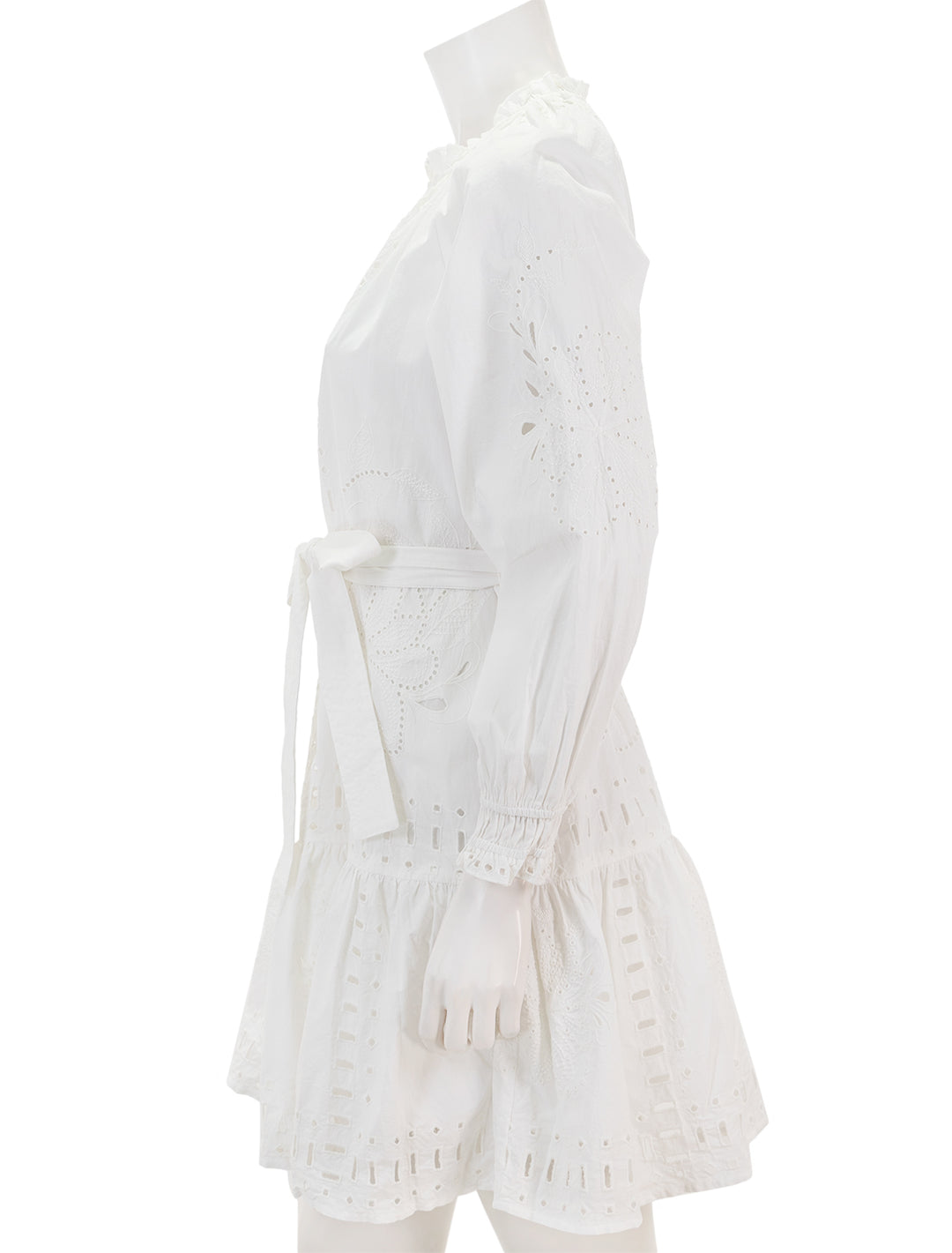 Side view of Rails' saylor dress in white eyelet.