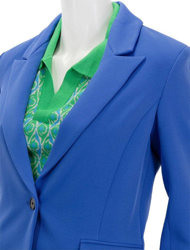 Close-up view of Saint Art's gia blazer in french blue.