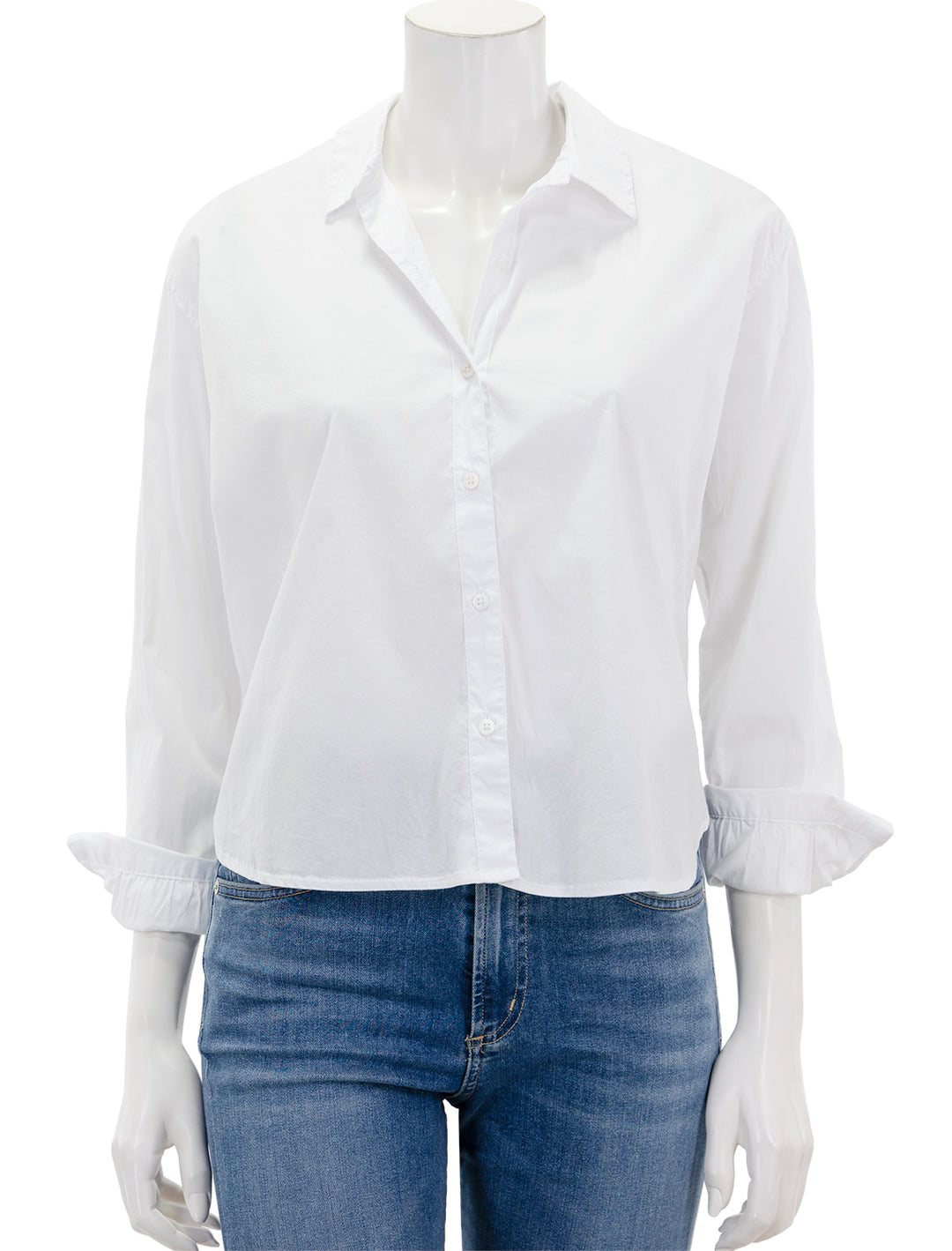Front view of Splendid's cropped poplin button down in white.