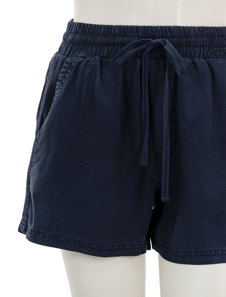 Close-up view of Splendid's campside shorts in navy.