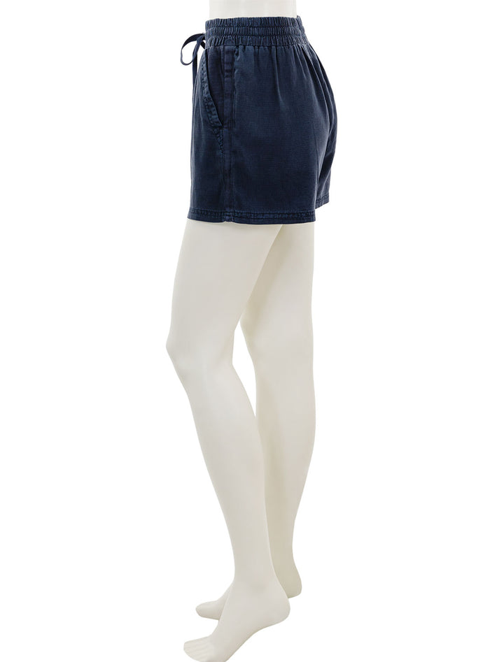 Side view of Splendid's campside shorts in navy.