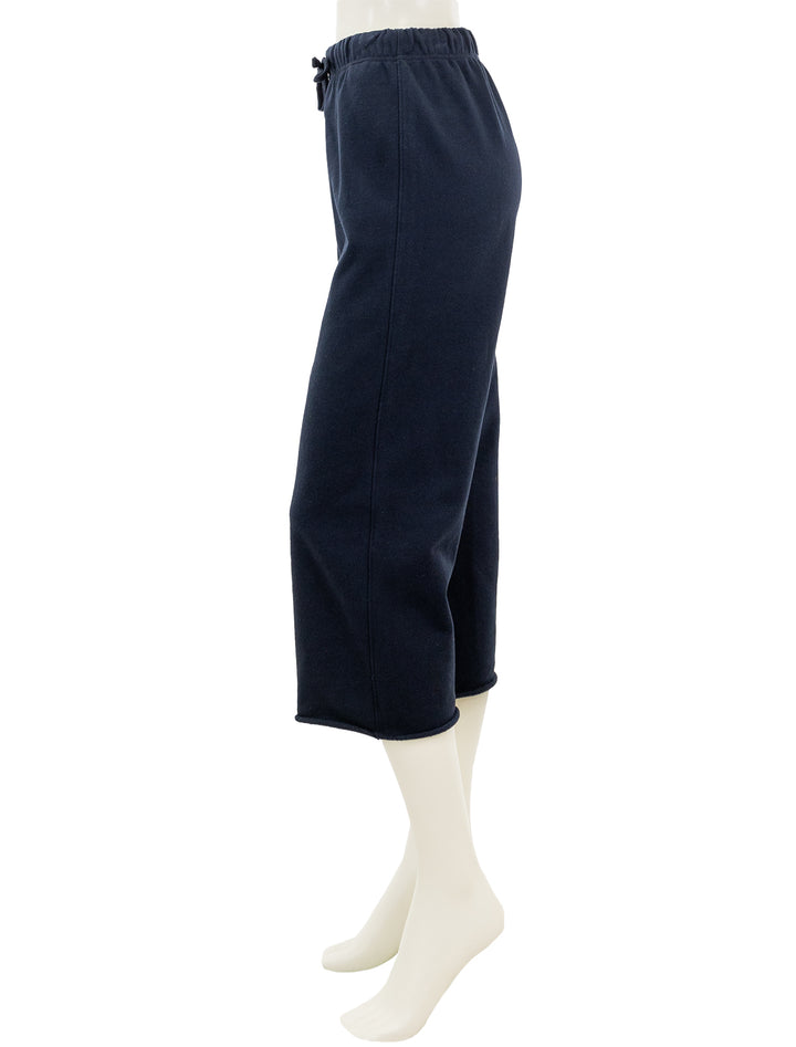 Side view of Splendid's cassie terry pant in navy.