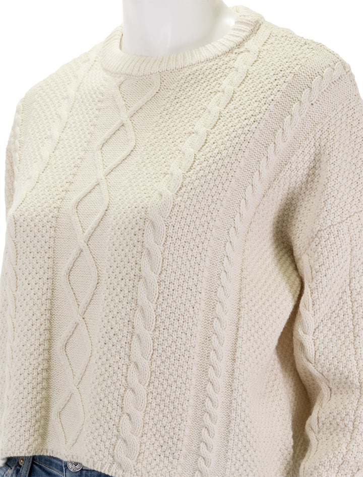 Close-up view of ASKK NY's cable cropped crew in ivory.
