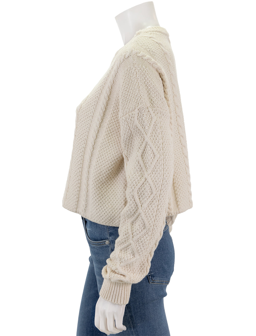 Side view of ASKK NY's cable cropped crew in ivory.