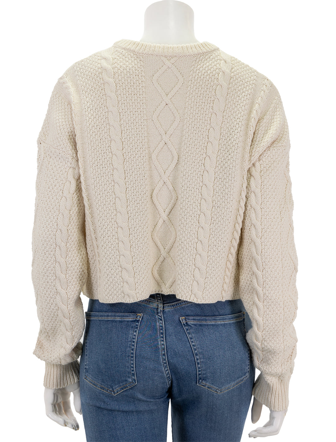 Back view of ASKK NY's cable cropped crew in ivory.
