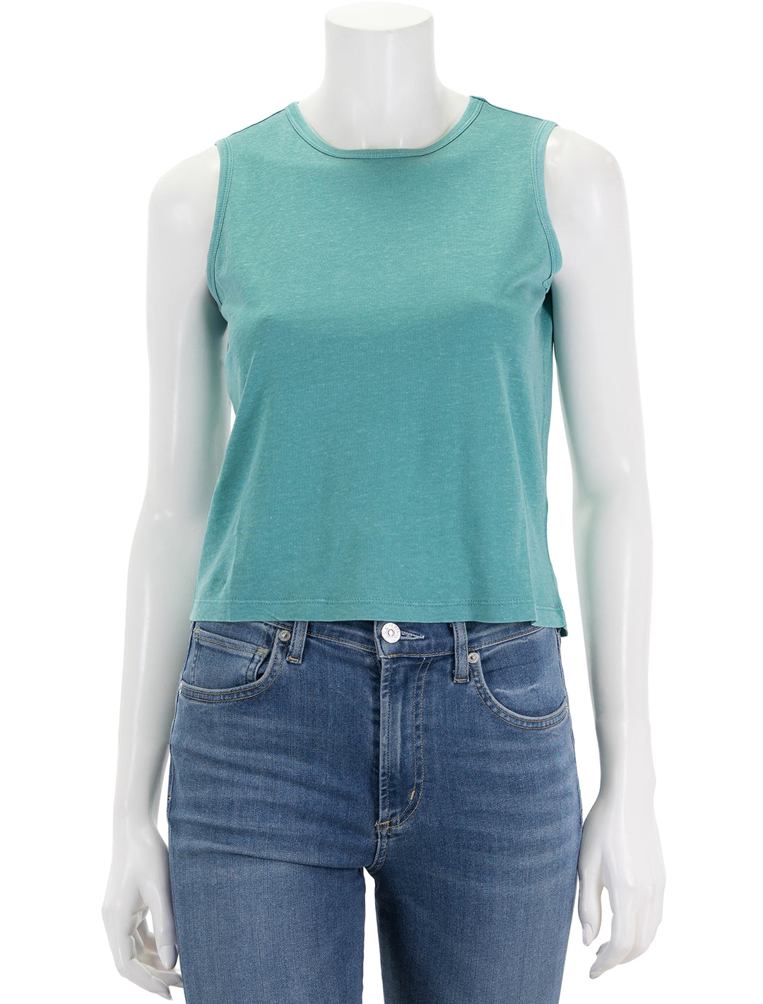 Front view of Marine Layer's hemp blend muscle tee in slushy.