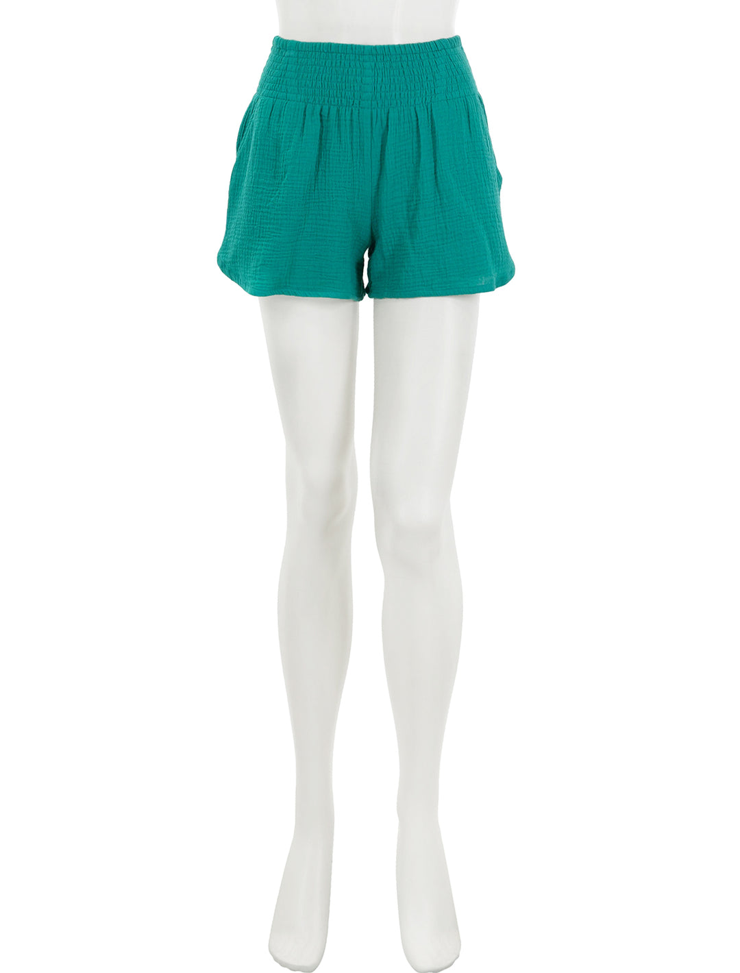 Front view of Marine Layer's cali double cloth short in spruce.