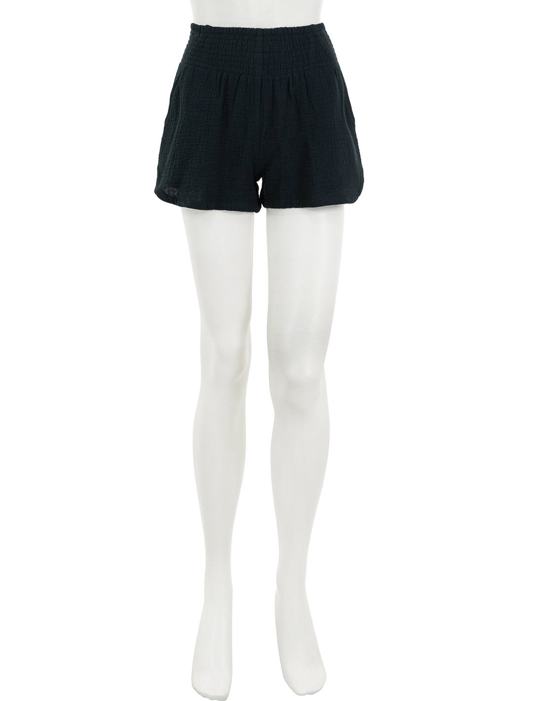 Front view of Marine Layer's corine shorts in black.