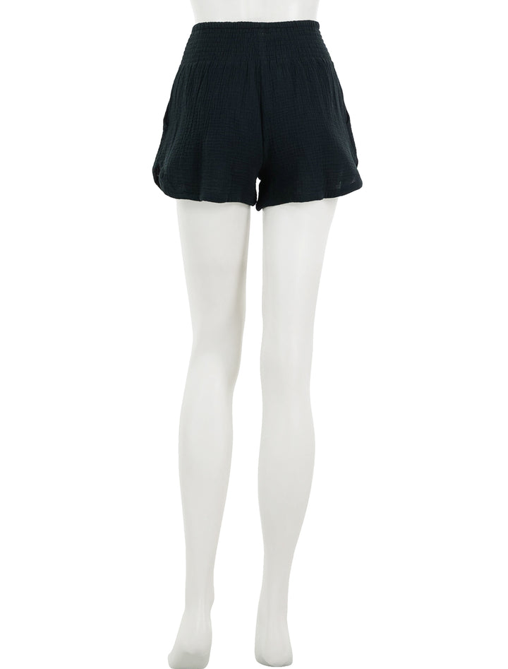 Back view of Marine Layer's corine shorts in black.