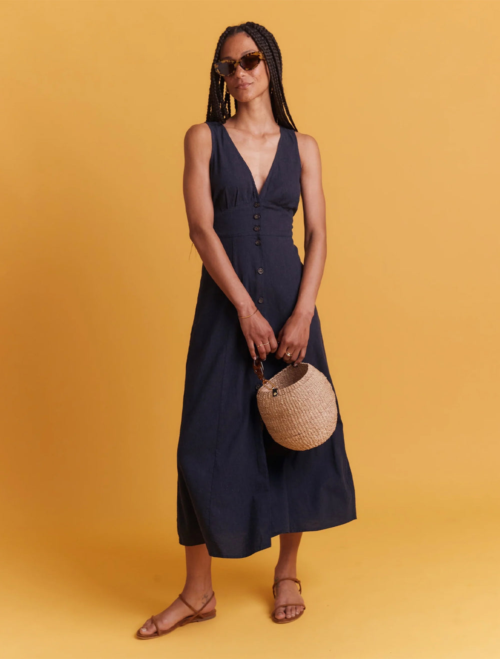 model wearing camila maxi dress in india ink