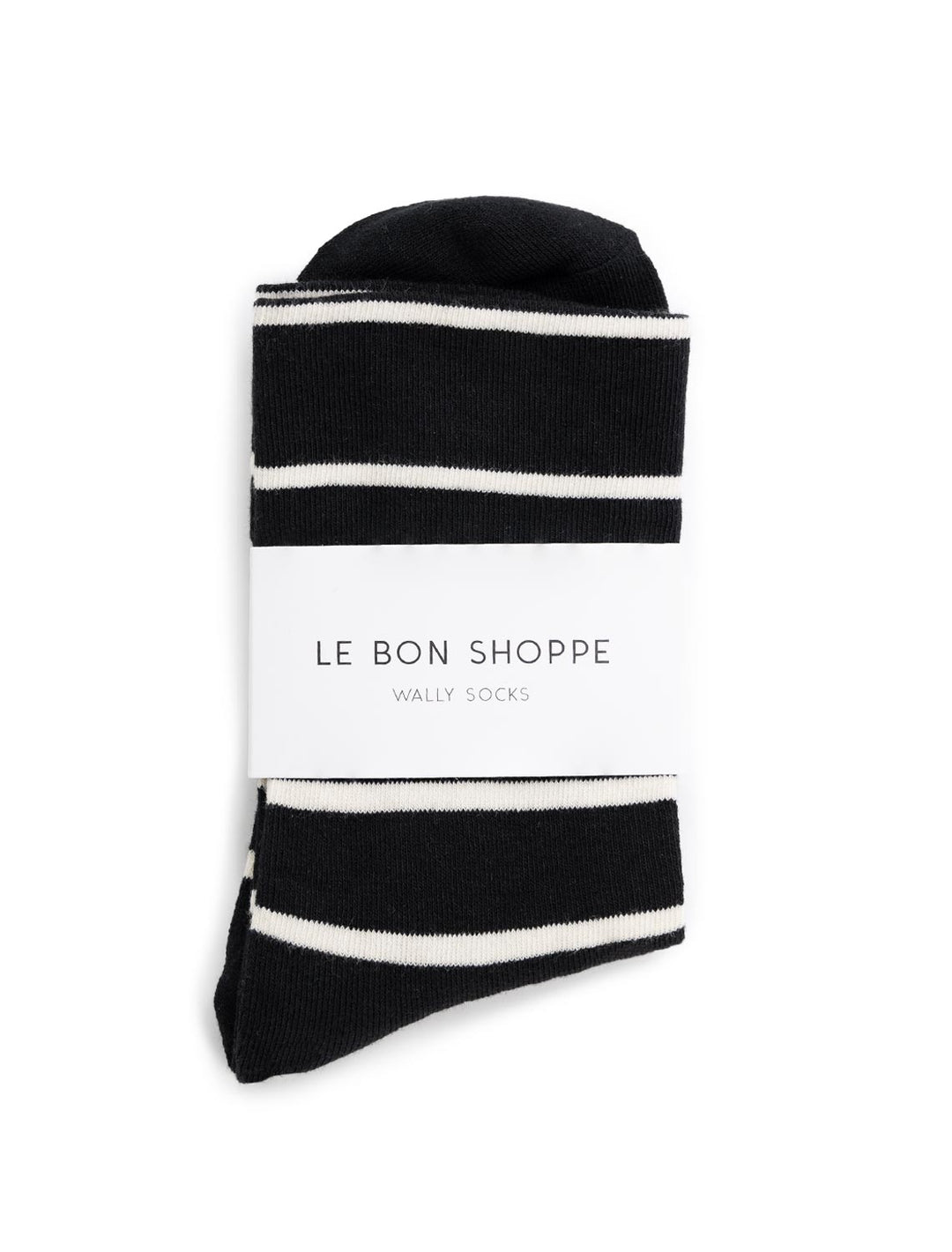 Overhead view of Le Bon Shoppe's wally socks in black.