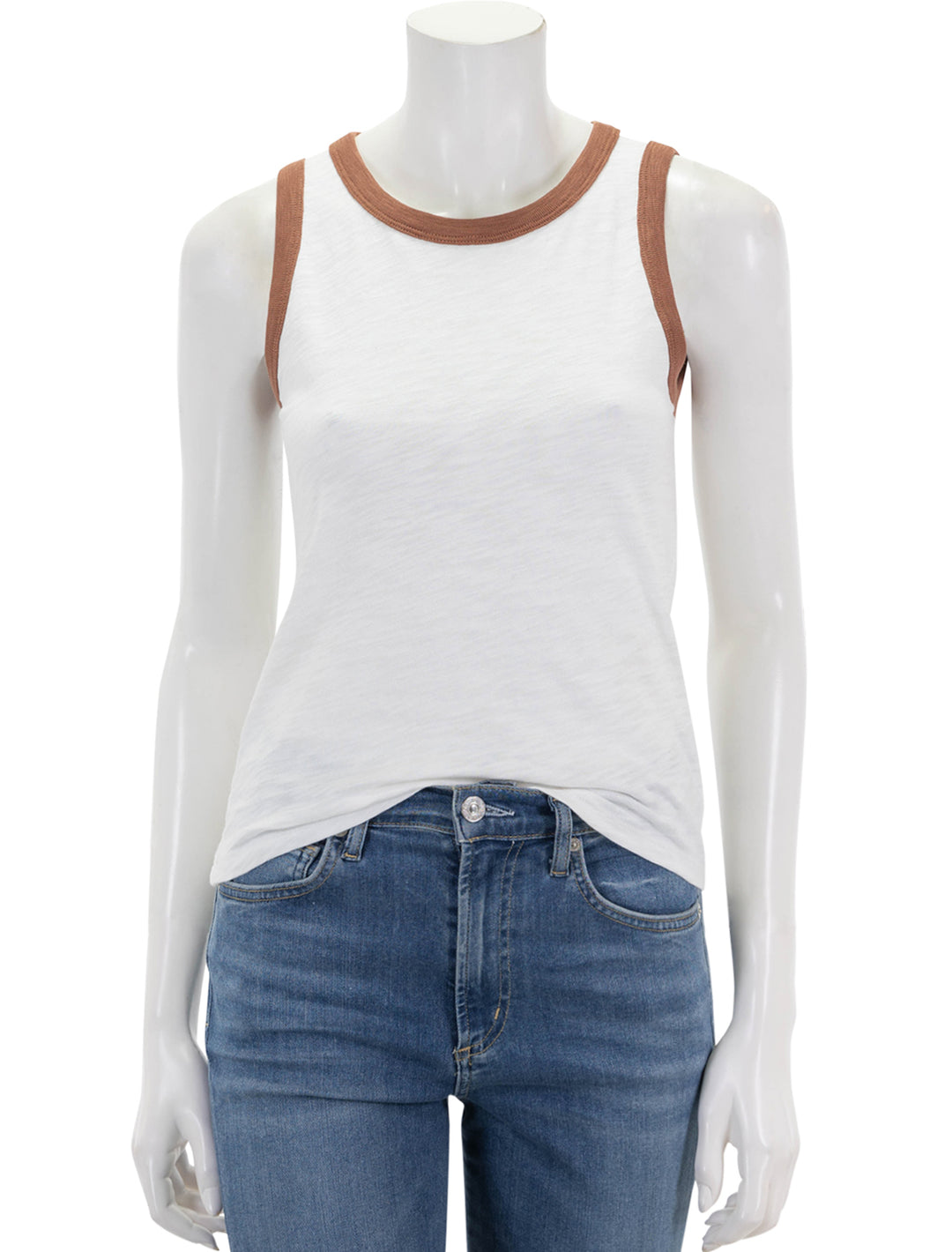 Front view of Lilla P.'s colorblock tank in white and burnt sienna.