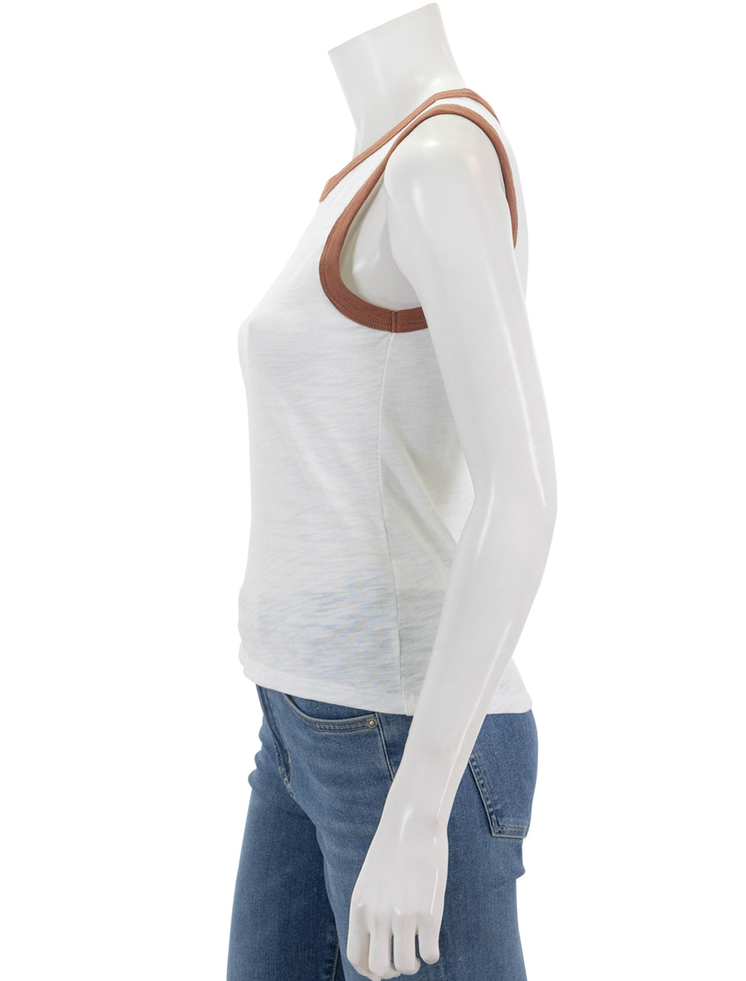 Side view of Lilla P.'s colorblock tank in white and burnt sienna.