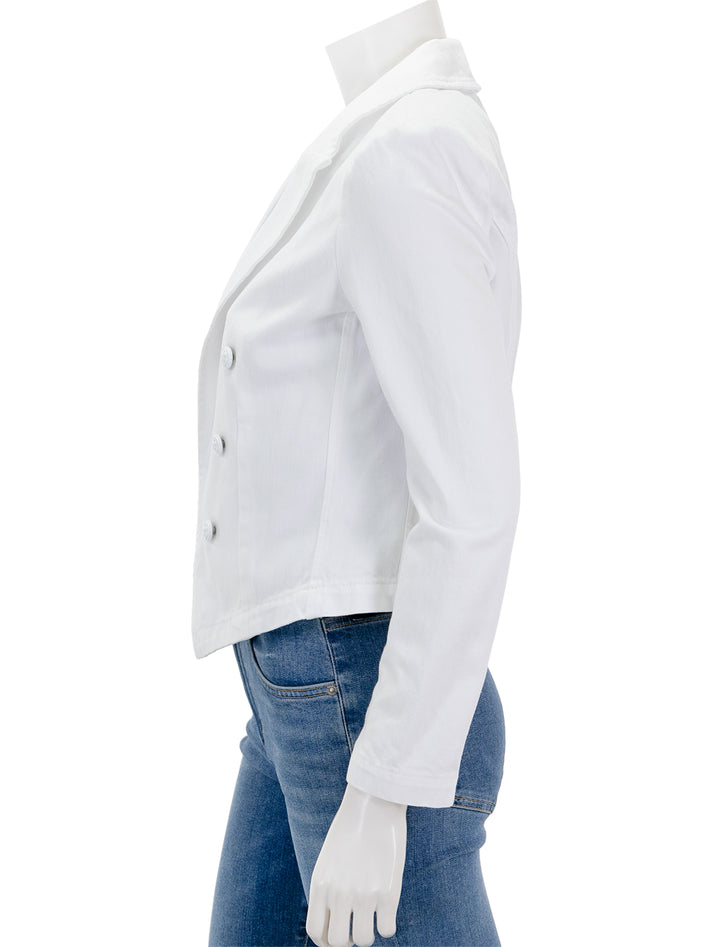 Side view of L'agence's wayne crop double breasted jacket in blanc.