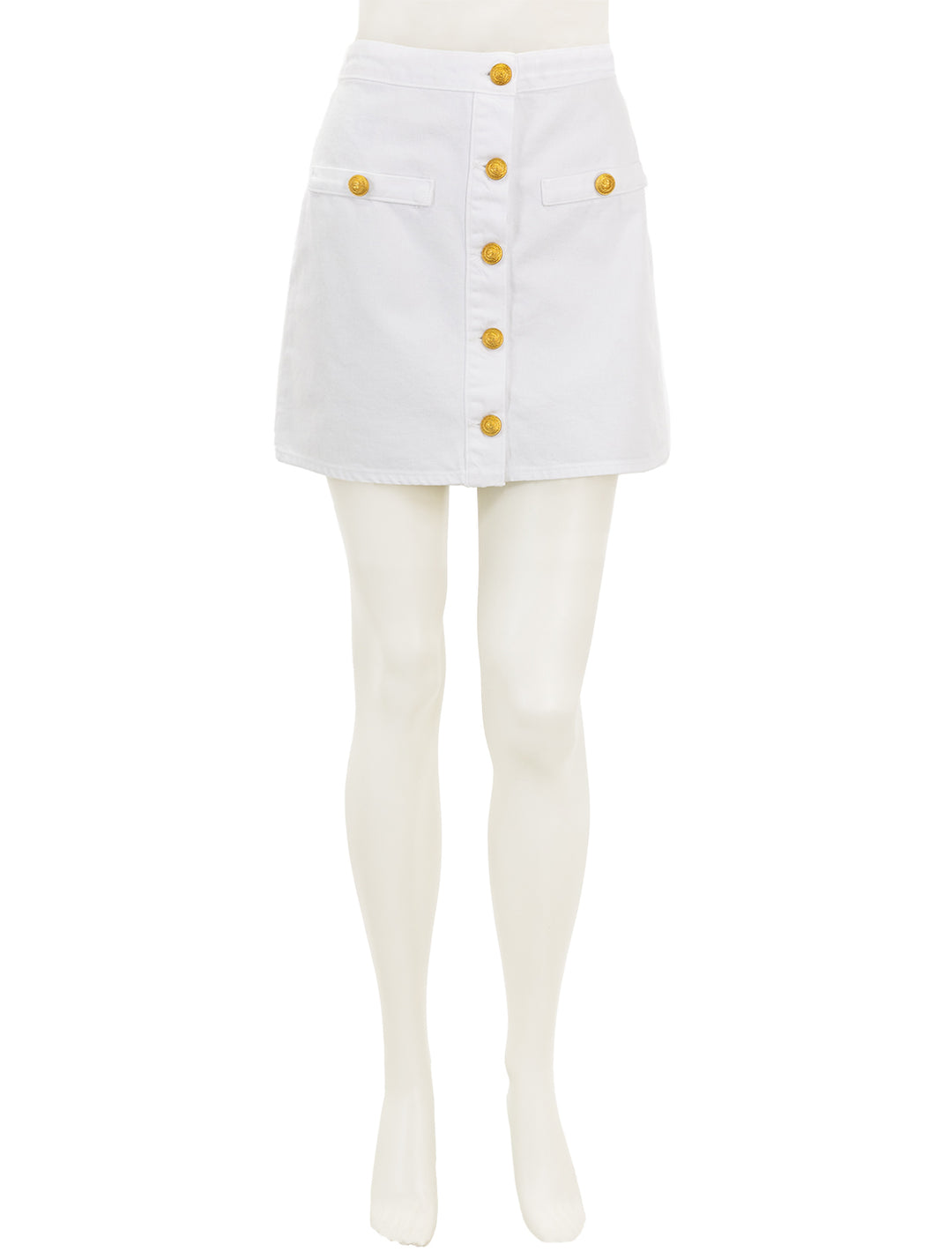 Front view of L'agence's kris button front mini skirt in blanc.