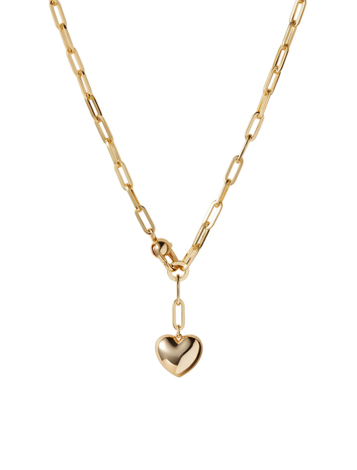 Front view of Jenny Bird's puffy heart chain necklace in gold.
