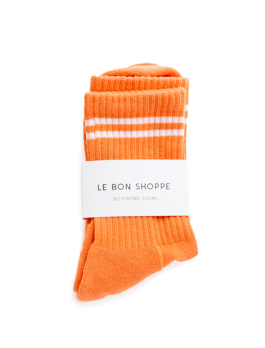 Overhead view of Le Bon Shoppe's boyfriend socks in orange.