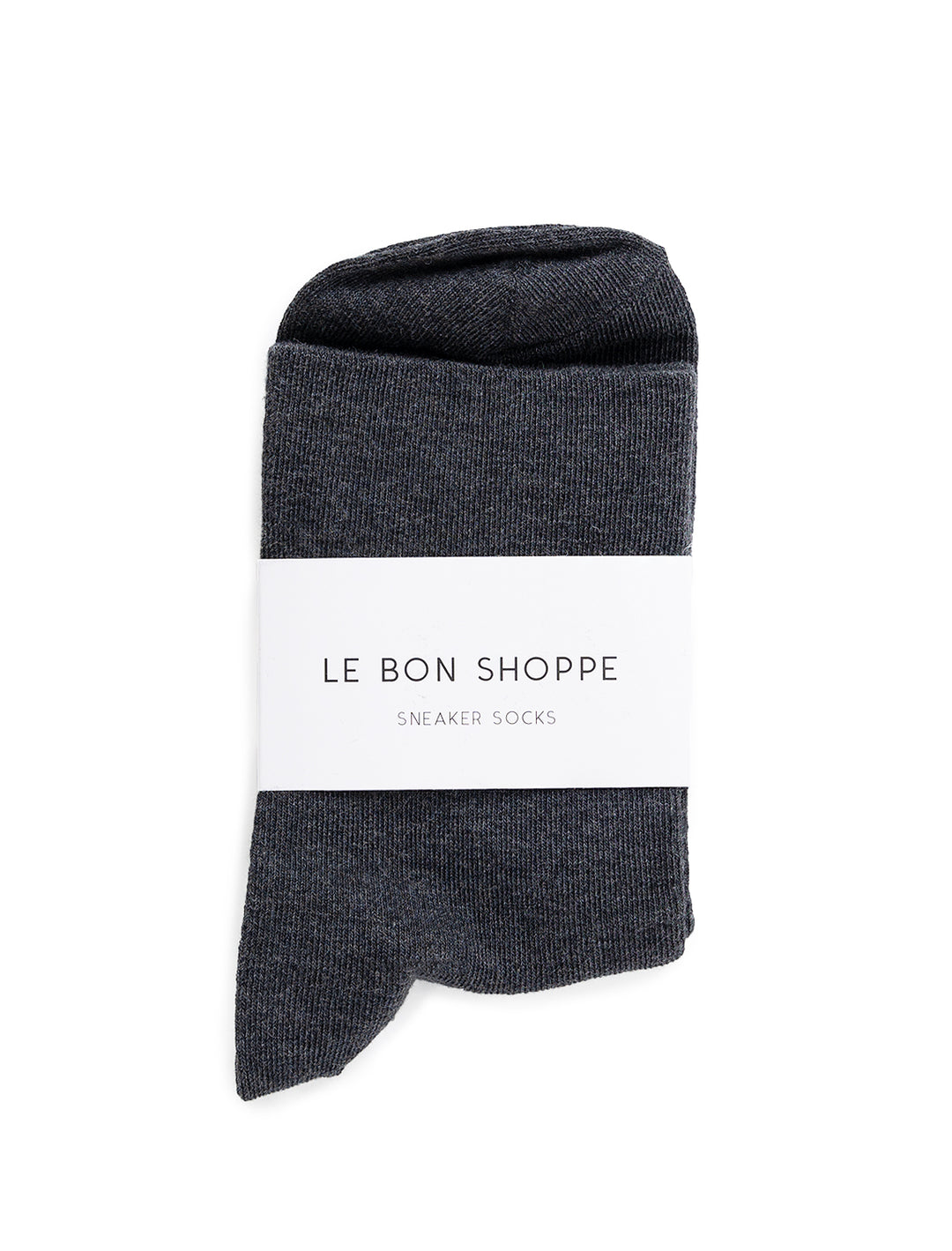 Overhead view of Le Bon Shoppe's sneaker socks in heather black.