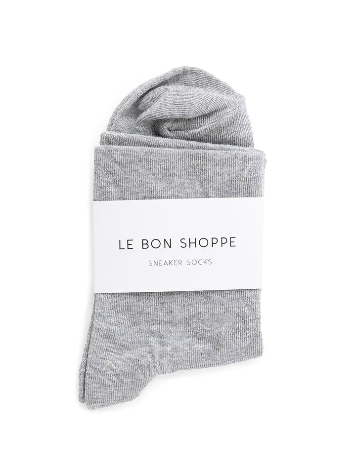 Overhead view of Le Bon Shoppe's sneaker socks in heather grey.