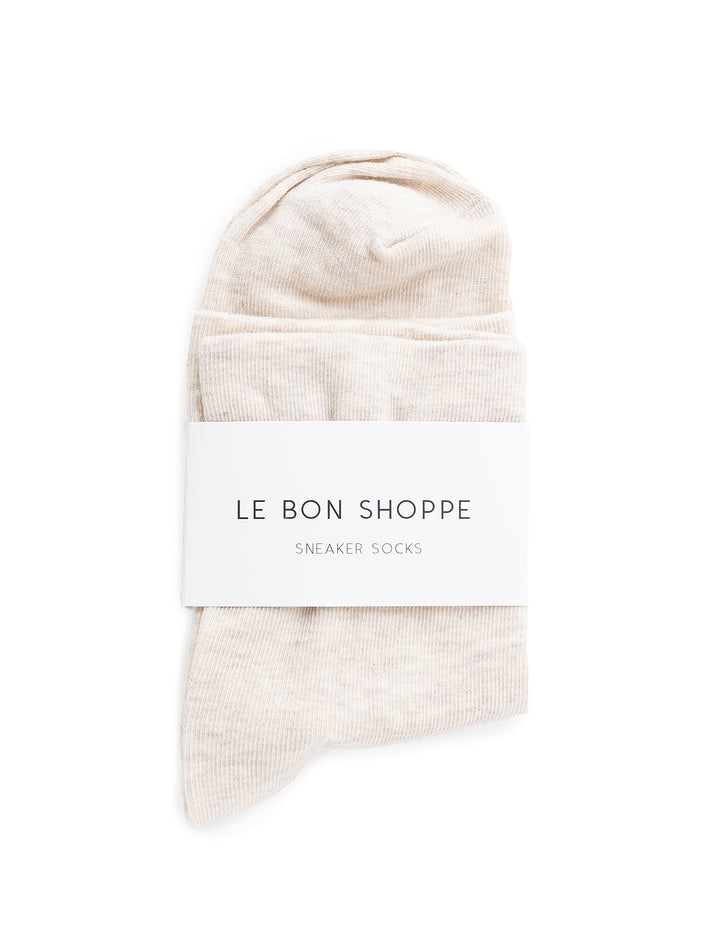 Overhead view of Le Bon Shoppe's sneaker socks in oatmeal.