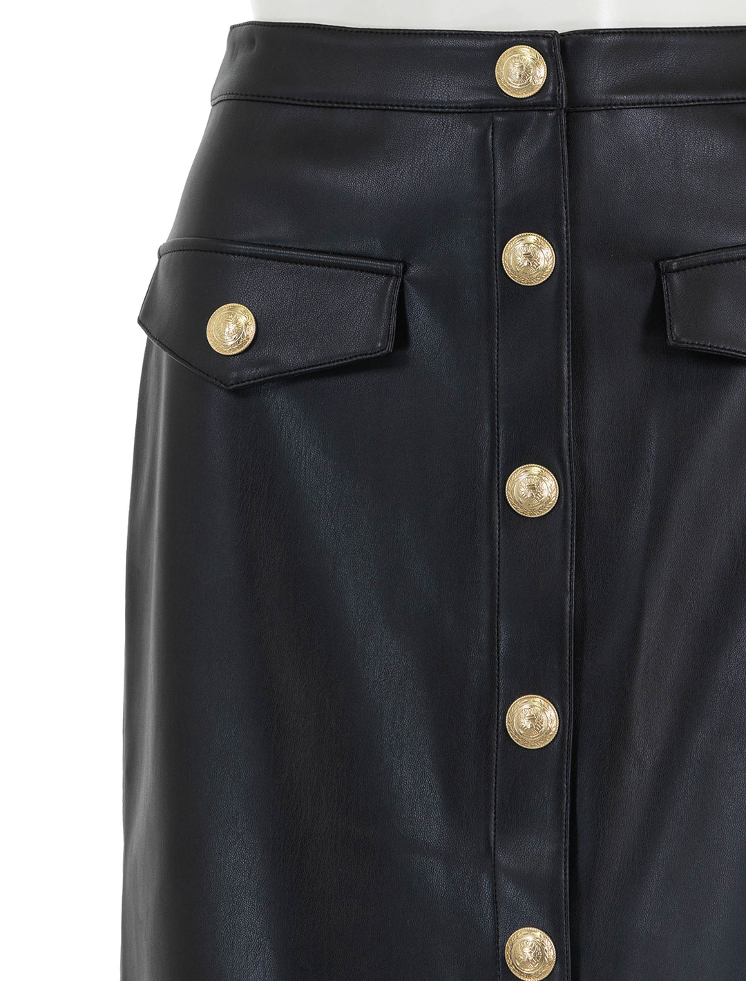 Close-up view of L'agence's milann midi skirt in black.