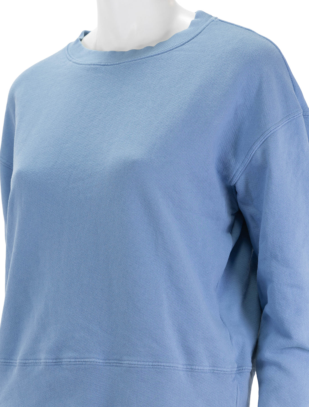 Close-up view of Perfectwhitetee's tyler sweatshirt in caroline blue.