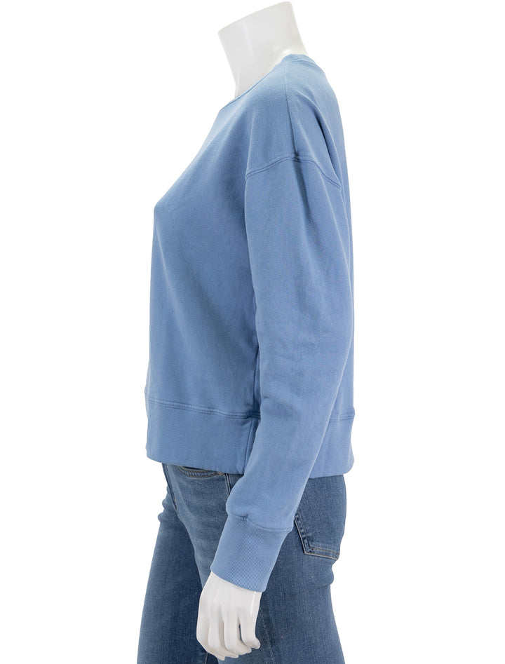 Side view of Perfectwhitetee's tyler sweatshirt in caroline blue.