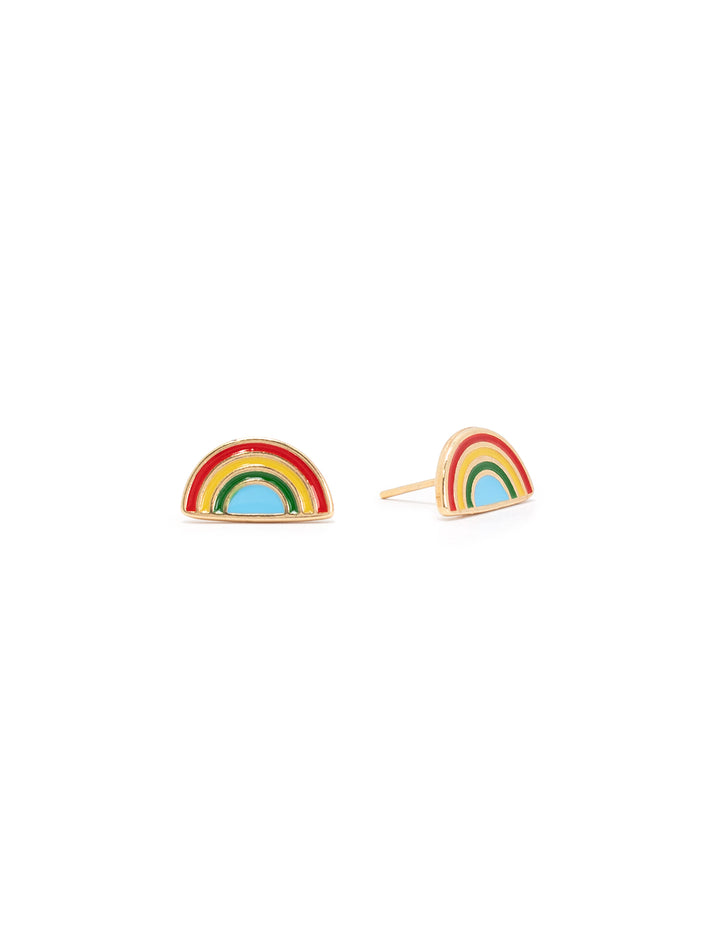 Front view of Jonesy Wood's enamel rainbow studs.