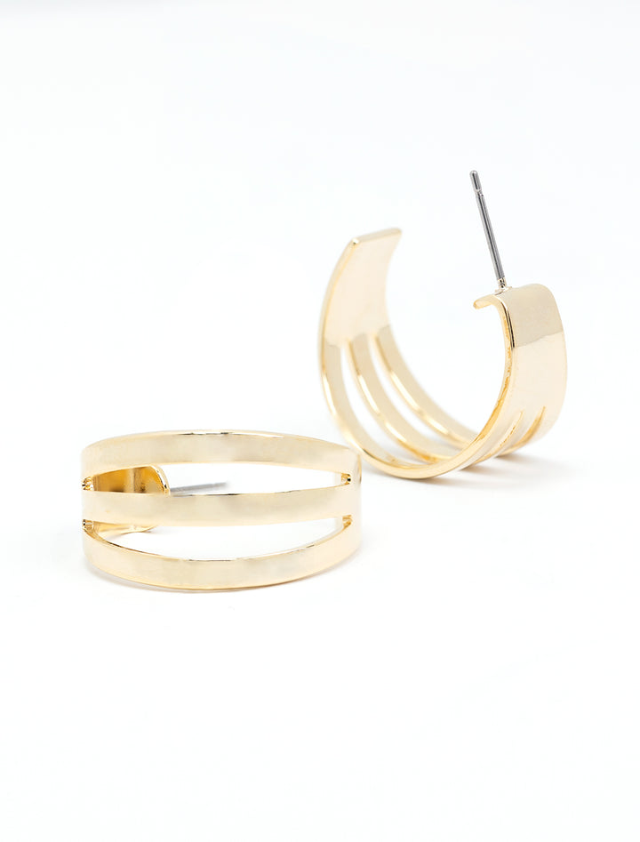 Laydown of AV Max's three band hoops in gold.