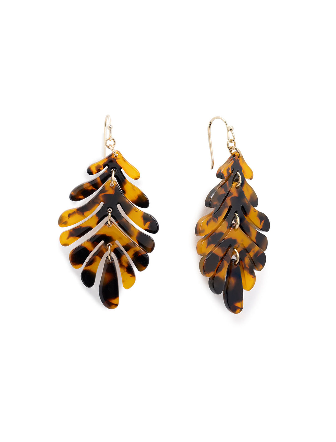 Front view of West Eleventh's palm leaf earrings in tortoise.