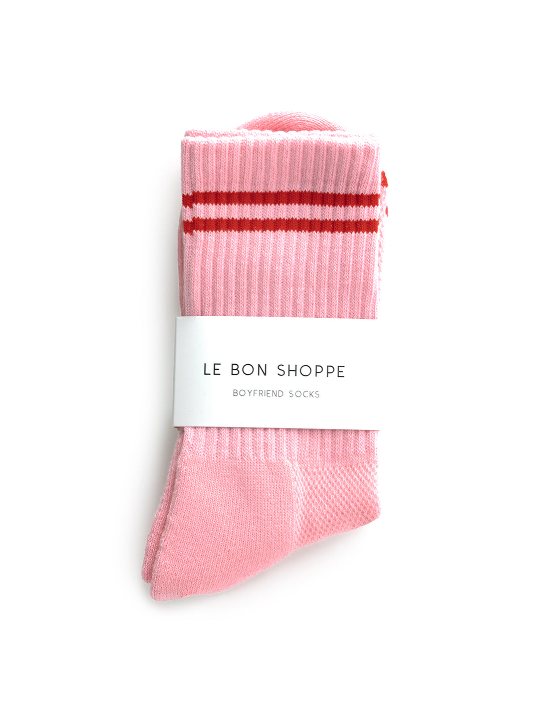 Front view of Le Bon Shoppe's boyfriend socks in amour pink.