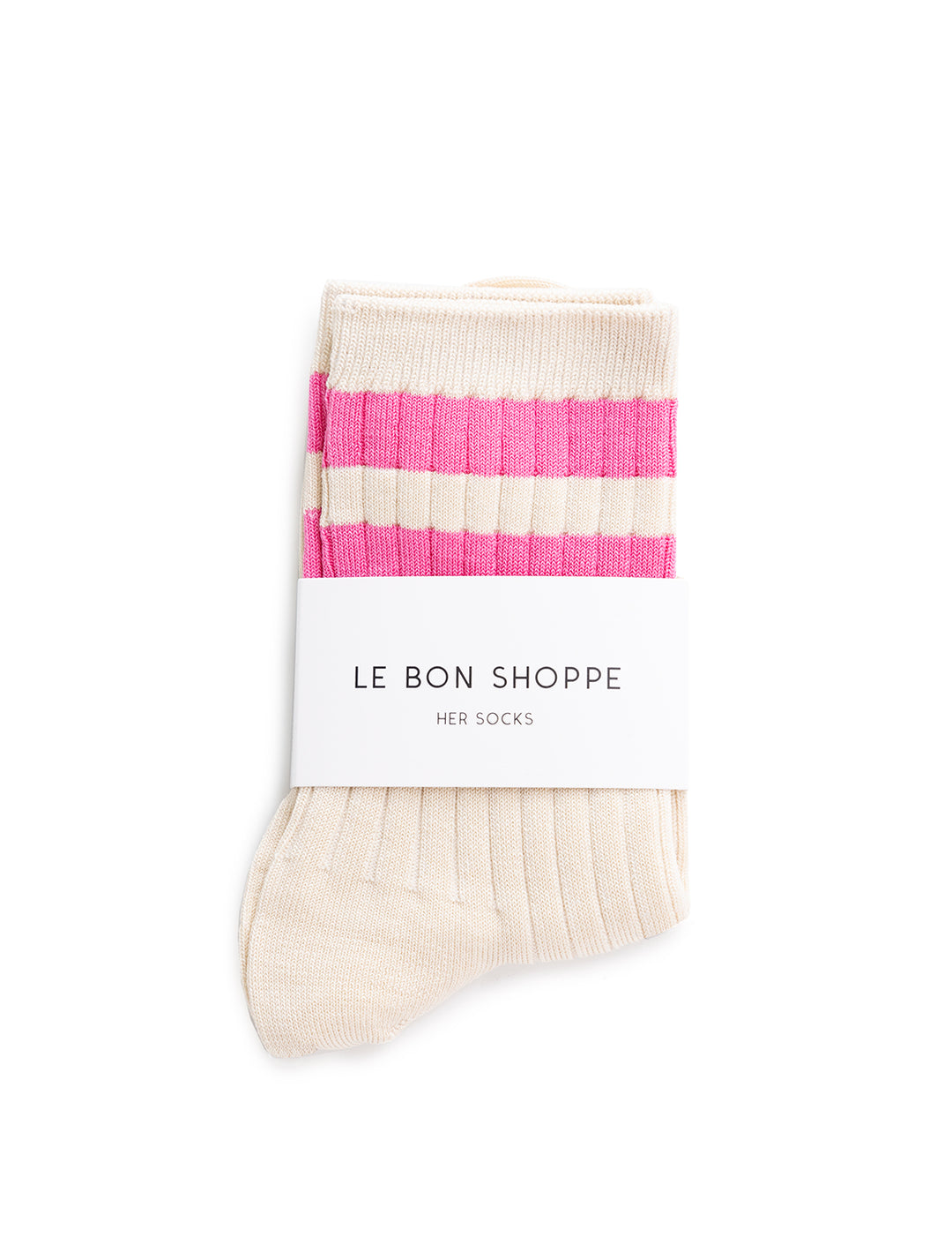 Front view of Le Bon Shoppe's her socks varsity in taffy.