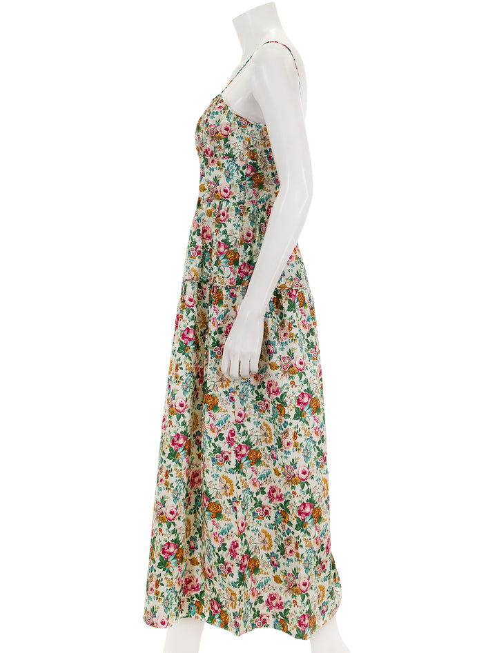 Side view of DOEN's benoit dress in liberty rose romance.