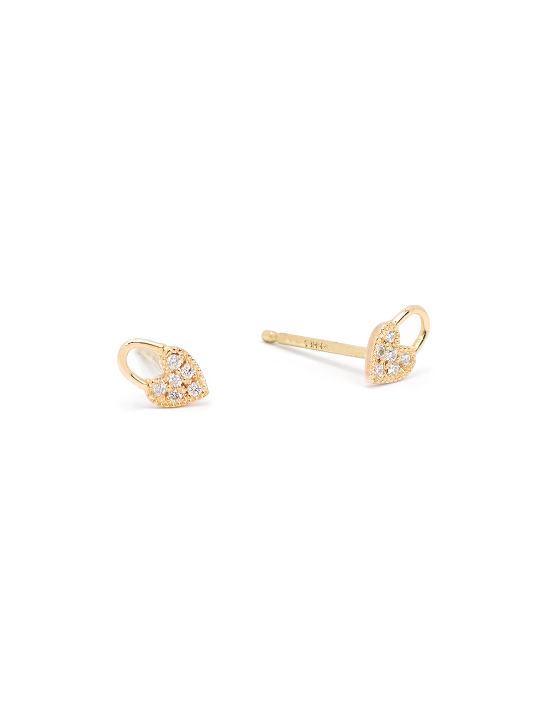 Front view of Zoe Chicco's 14k itty bitty pave heart lock studs.