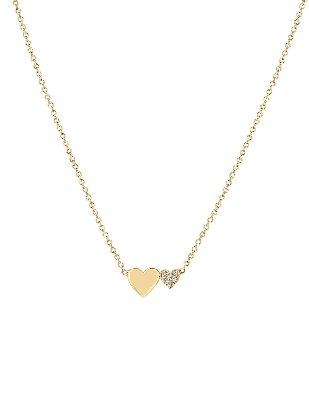 Front view of Zoe Chicco's 14k mixed midi & itty bitty pave diamond heart necklace | 16-17-18".