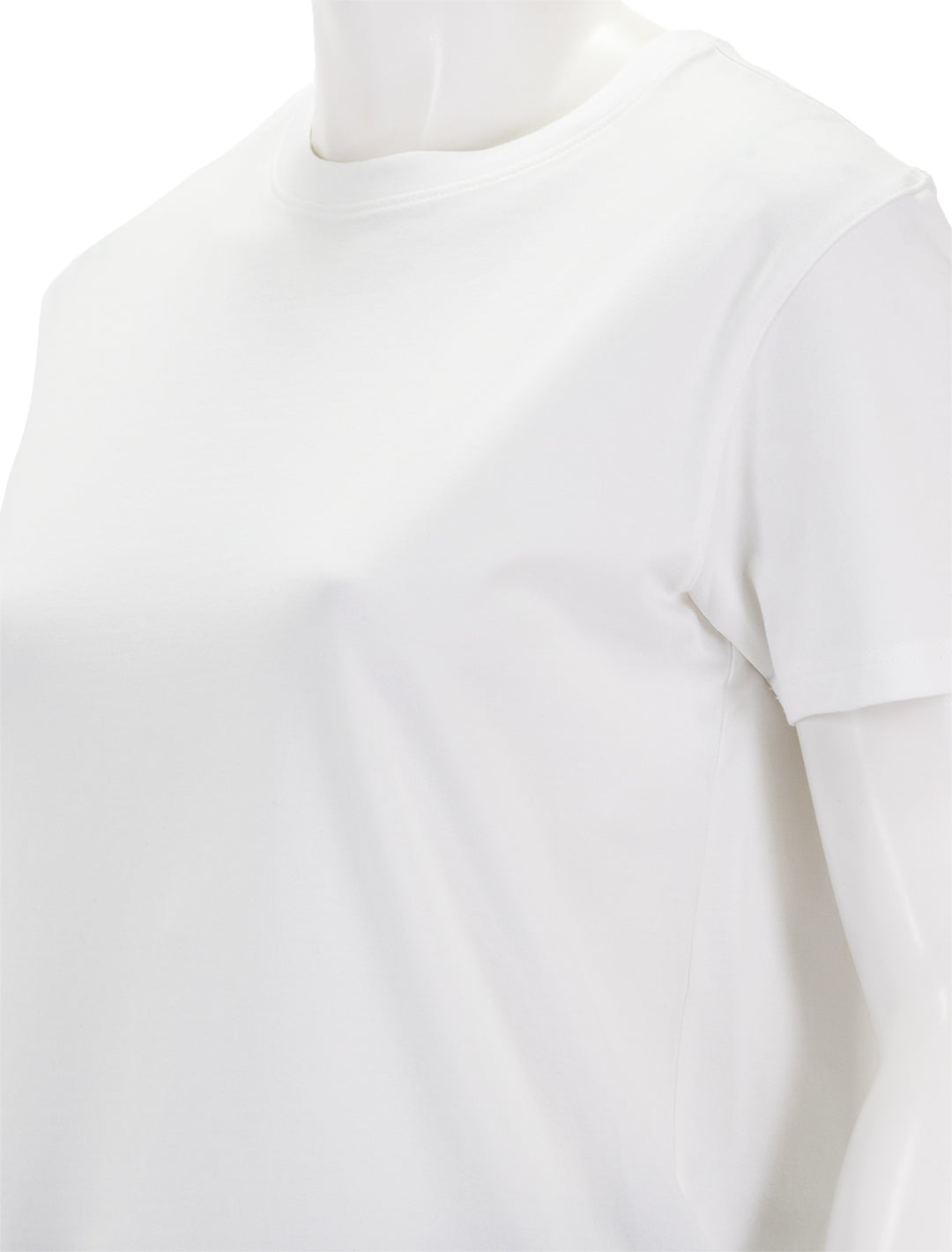 Close-up view of Patrick Assaraf's short sleeve iconic boyfriend crew in white.