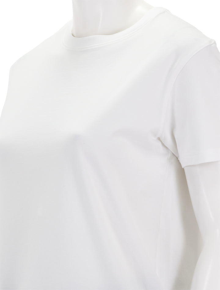 Close-up view of Patrick Assaraf's short sleeve iconic boyfriend crew in white.