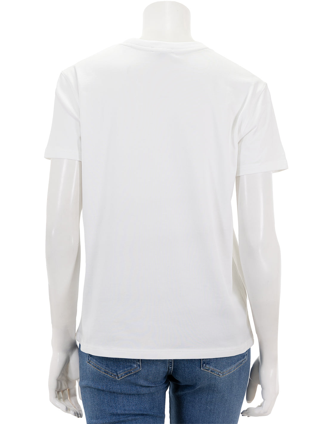 Back view of Patrick Assaraf's short sleeve iconic boyfriend crew in white.