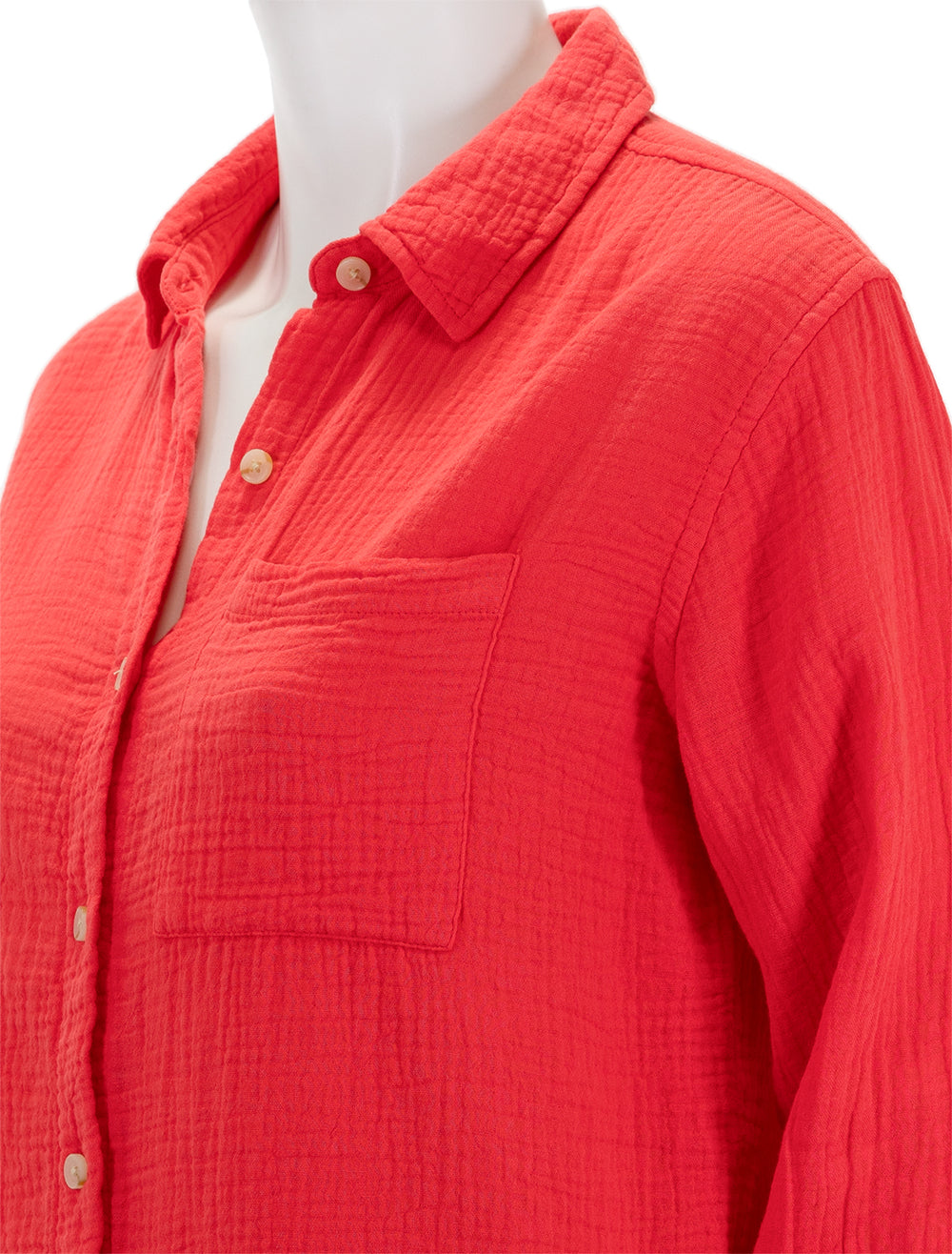 Close-up view of Marine Layer's abbey double cloth button down.