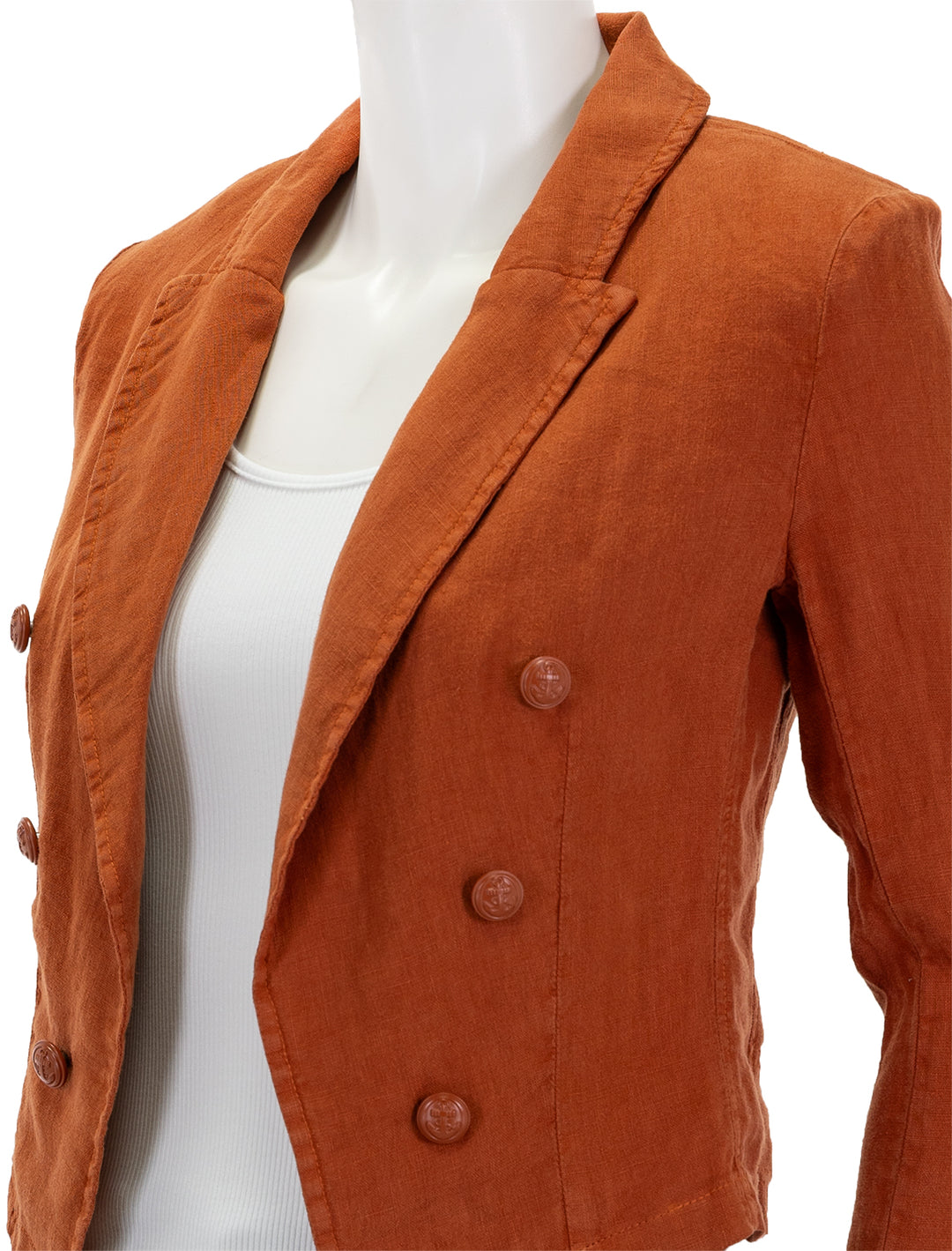 Close-up view of L'agence's wayne cropped blazer in sienna.