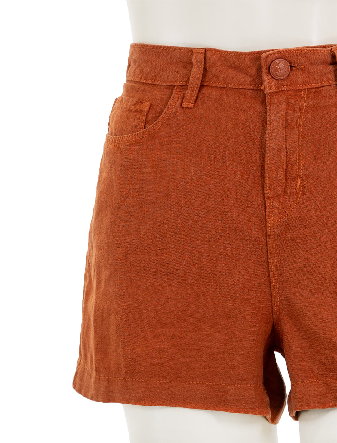Close-up view of L'agence's gina shorts in sienna.
